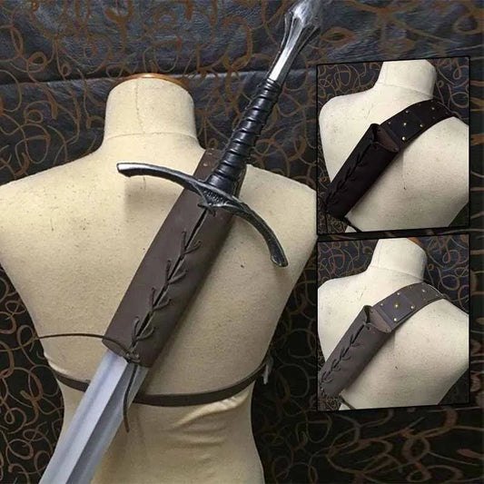 Medieval Scabbard Sheath PU Leather Shoulder Back Sword Holder Adjustable Rapier Holder Larp Warrior Halloween Cosplay Costume