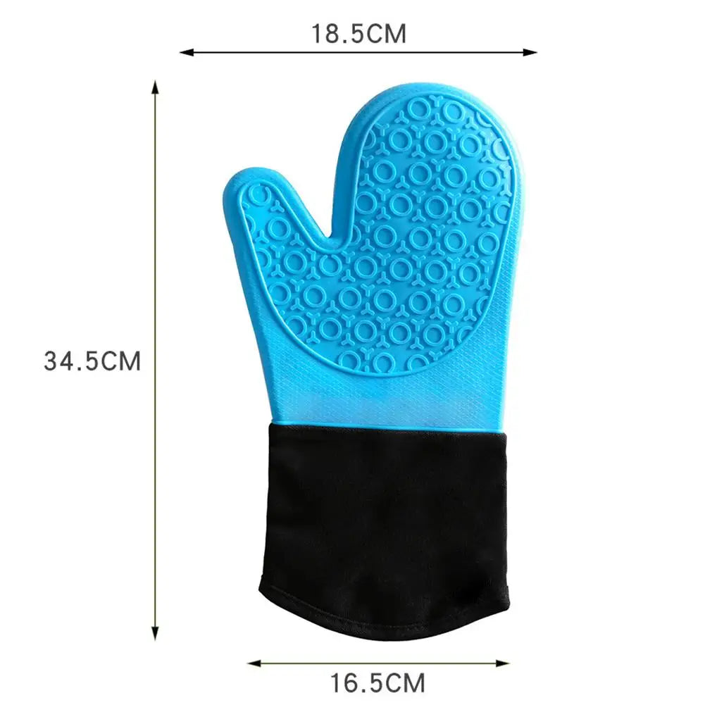 Non-Slip Silicone Oven Mitt Waterproof Heat Resistant Kitchen Gloves Long Cotton Bbq Oven Gloves for Barbecue Cooking Baking