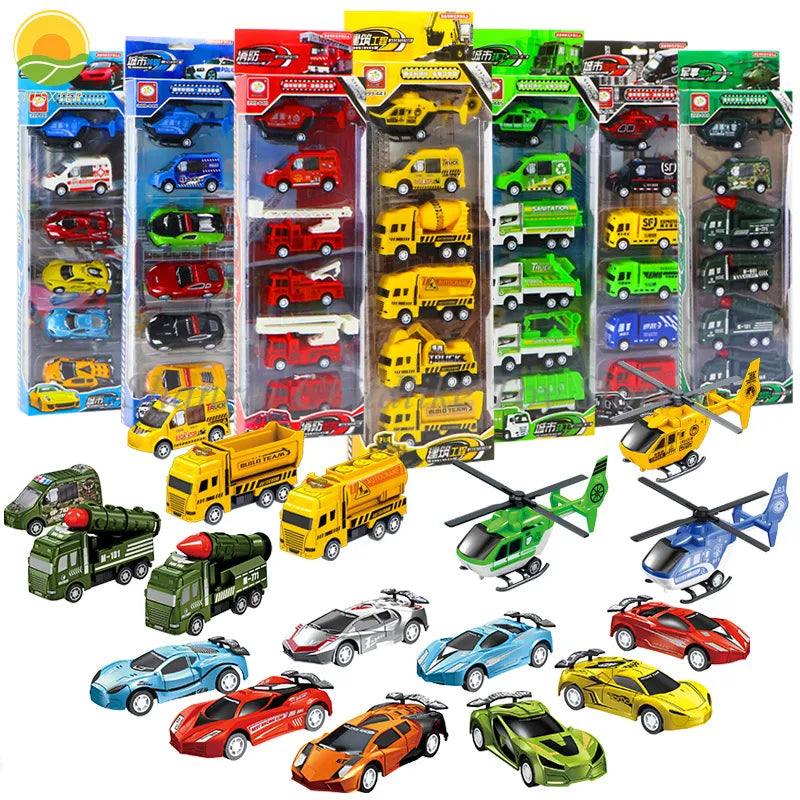 1:64 Boy Car Excavator Toy Model Set Pull Back Tractor Inertia Plane Simulation Train Montessori Game 3 Year Toys For Children