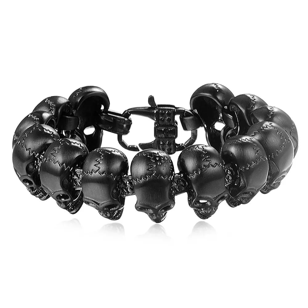 European And American Punk Style Titanium Steel 12 Skulls Super Domineering Men's Stainless Steel Bracelet Jewelry