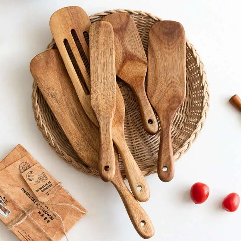 Acacia Wooden Spatula For Cooking Slotted Spurtle Kitchen Utensil Sets Non-Stick Long Shank Matter Mixture Shovel Dinnerware