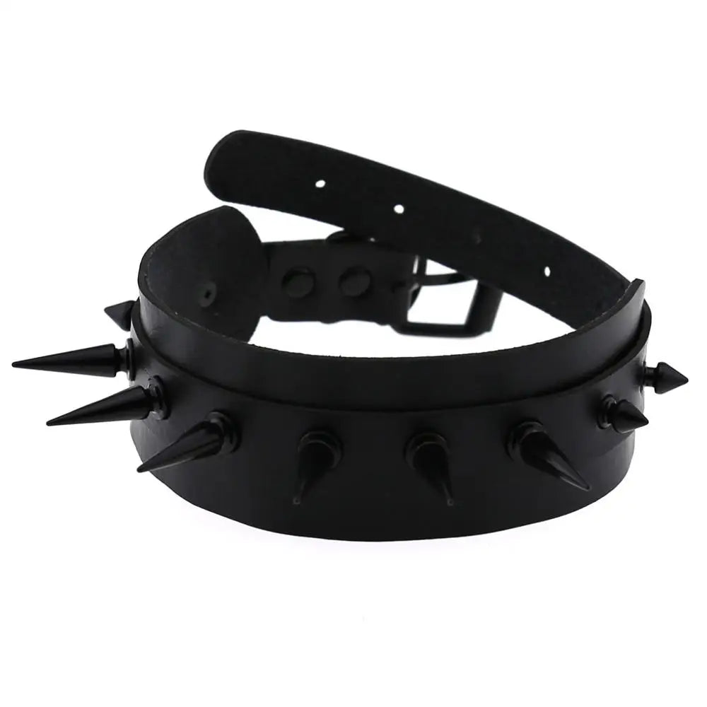 Black leather Choker Collar women Studded Rivet Collar Spiked  Necklace punk Chocker Gothic  Jewelry witch Accessories