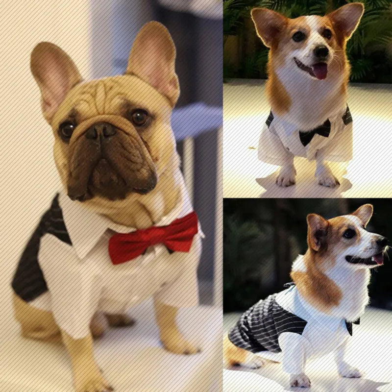 Dog Gentleman Wedding Suit Clothes Formal Shirt Pet Outfit Halloween Christmas Dog Costume For Small Dogs Bowtie Tuxedo