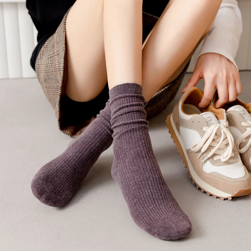 Knitted Socks for Women, 100% Pure Wool, Worsted Woolen, Warm Stockings, Radom Colors, Hot Sale, Winter, 5Pcs Lot