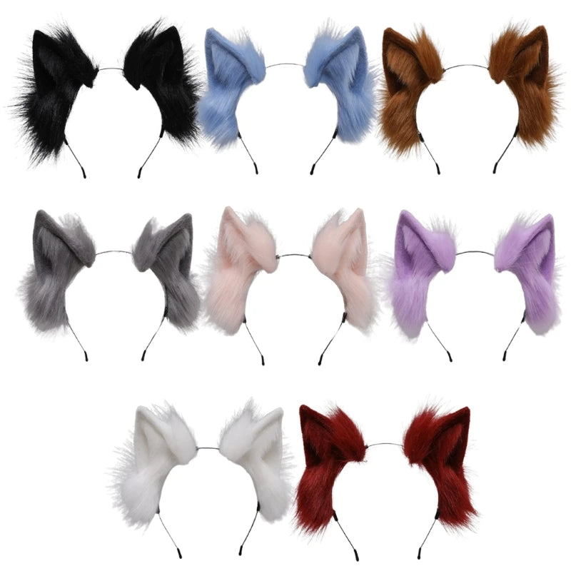 Handmade Cat Faux Fur Ears Headband Solid Color Fluffy Plush Animal Hair Hoop Anime Dress Party Cosplay Costume Hair Accessories