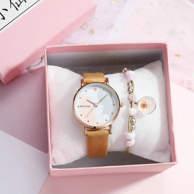 Kids Watches Cat Pattern Quartz Children Wristwatch Girls Watch Leather Cute Bracelet Set Fashion Sales Clock New relogio montre