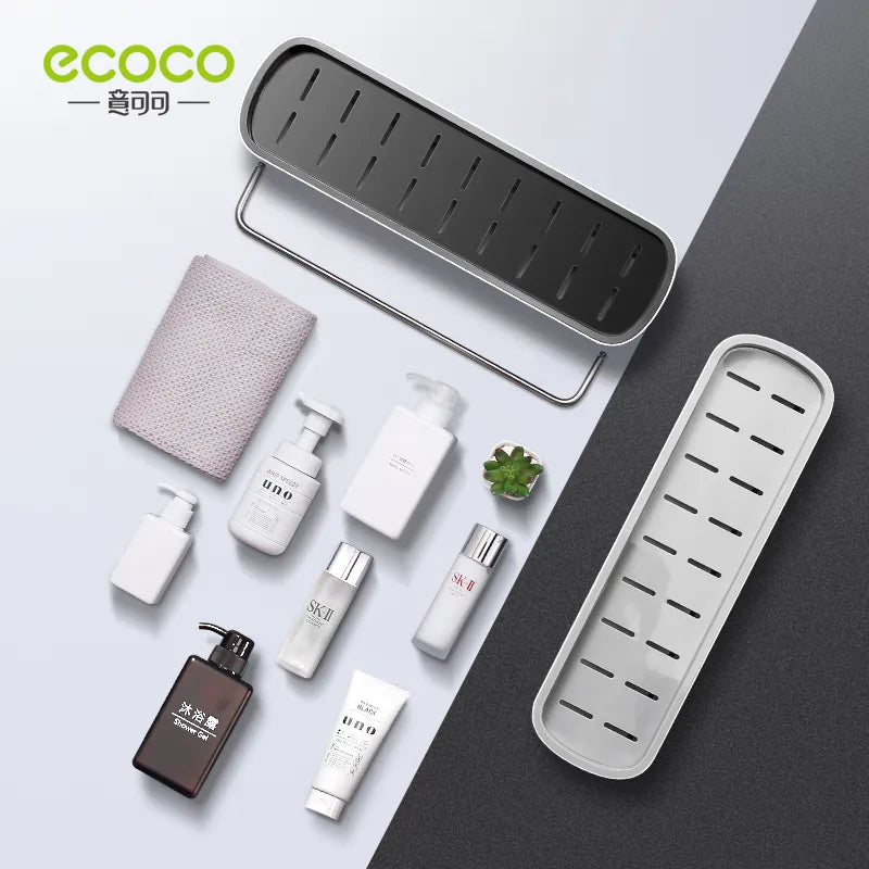 ECOCO Bathroom Shelf Storage Rack Holder Wall Mounted Shampoo Spices Shower Organizer Bathroom Accessories with Towel Bar