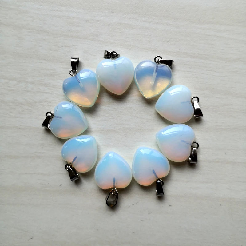 opal natural stone heart pendant Necklace for jewelry making 15MM Charm Fashion Accessories 50PCS