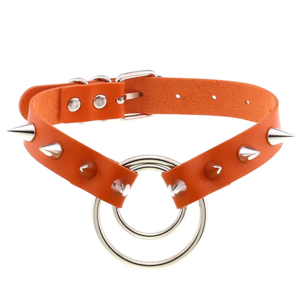 2021 Summer Fashion Punk Orange Color PU Leather Necklace For Women Goth Spike Choker Necklace Couple Jewelry Egirl Party Gifts