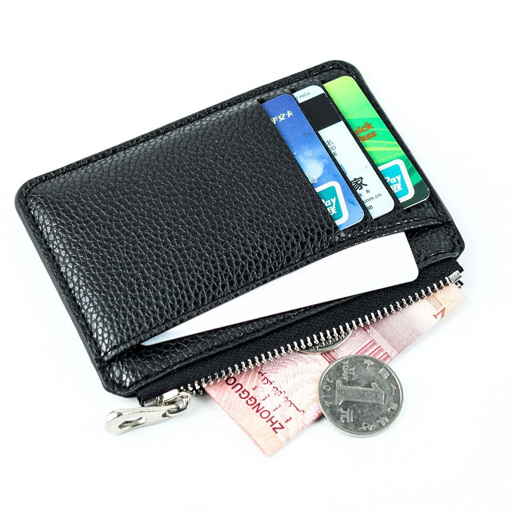 2024 New Soft Men Wallet Solid Color PU Zipper Card Holder Mini Short Coin Purse Wallets 1Pc Women Slim Card Case Business