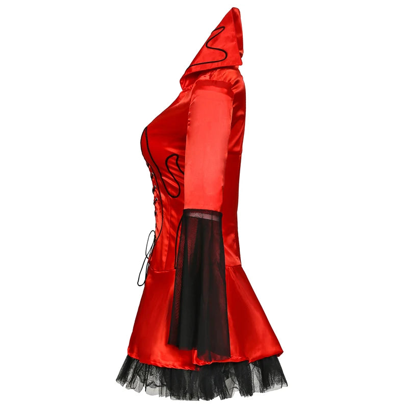 Carnival Halloween Lady Red Black Tutu Demonic Costume Devil Roleplay Spooktacular Cosplay Fancy Party Dress