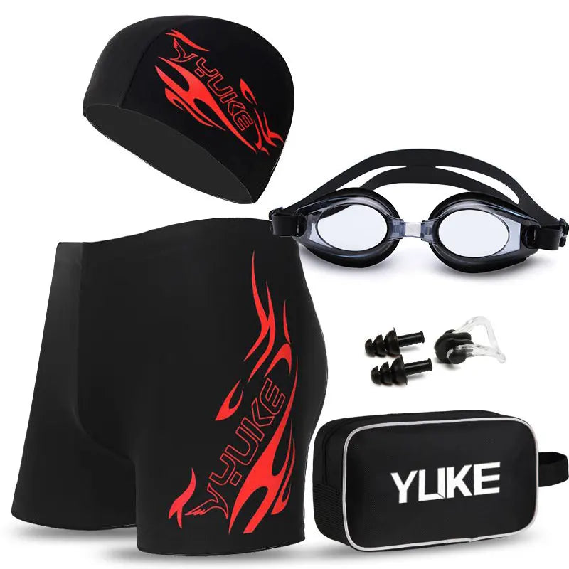 Men's Swimming Set Swim Trunks Glasses Cap Carry Bag Plus Size Swimwear Men Swimsuit Bathing Suit Beach Boxer Shorts 2021 Newest