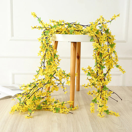 180cm Artificial Small Yellow Flower Vine DIY Wedding Garden Hotel Party Home Ceiling Hanging Wall Decoration Fake Plants Rattan