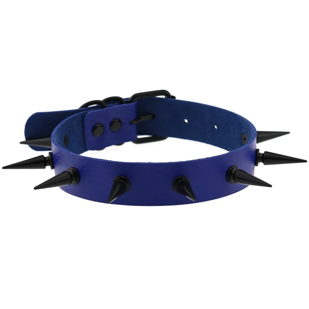 Goth Blue Choker Necklace Women Punk Rock Black Spike Rivet Round Heart Collar Nightclub Unisex Necklace Y2K Holloween Jewelry