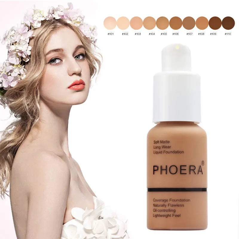 Phoera Foundation Whitening Matte Concealer Brighten Waterproof Oil-control Dark Circles Makeup Base Full Coverage Cosmetic