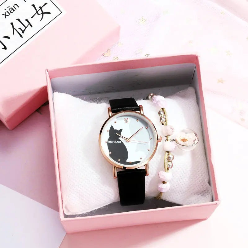 Kids Watches Cat Pattern Quartz Children Wristwatch Girls Watch Leather Cute Bracelet Set Fashion Sales Clock New relogio montre