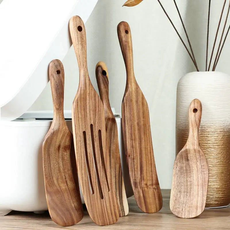 Acacia Wooden Spatula For Cooking Slotted Spurtle Kitchen Utensil Sets Non-Stick Long Shank Matter Mixture Shovel Dinnerware