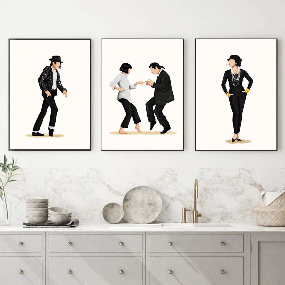 Pulp Fiction Poster Art Print Classic Movie Poster Abstract Minimalist Wall Art Dancing Canvas Painting Wall Pictures Home Decor