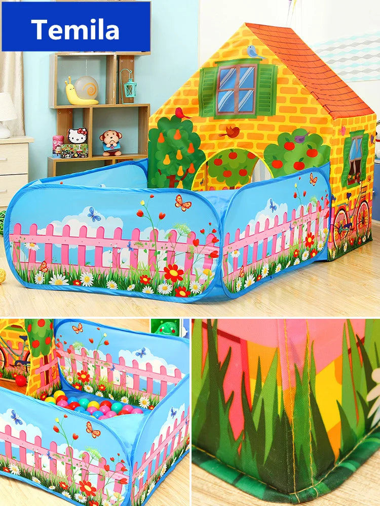 Portable Play Kids Tent with LED light Children Indoor Outdoor Ocean Ball pool game tent Castle Room House toy