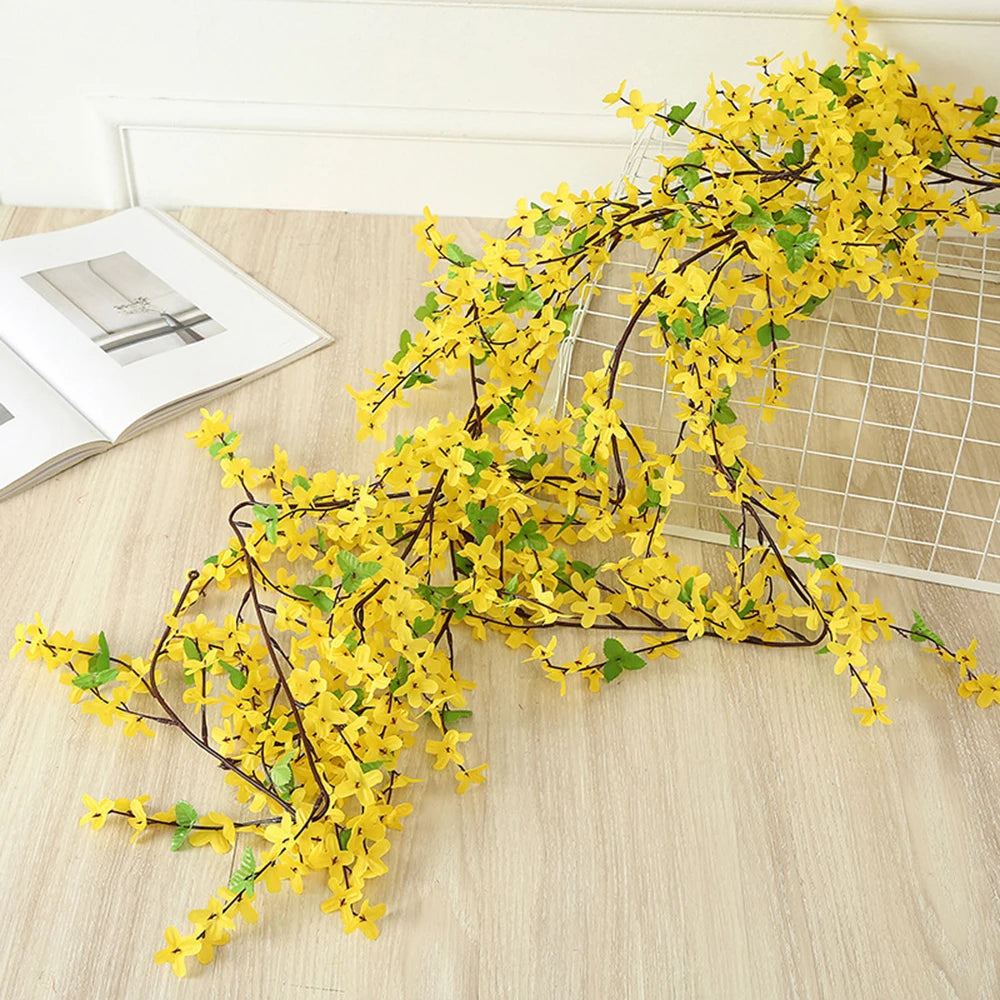 180cm Artificial Small Yellow Flower Vine DIY Wedding Garden Hotel Party Home Ceiling Hanging Wall Decoration Fake Plants Rattan