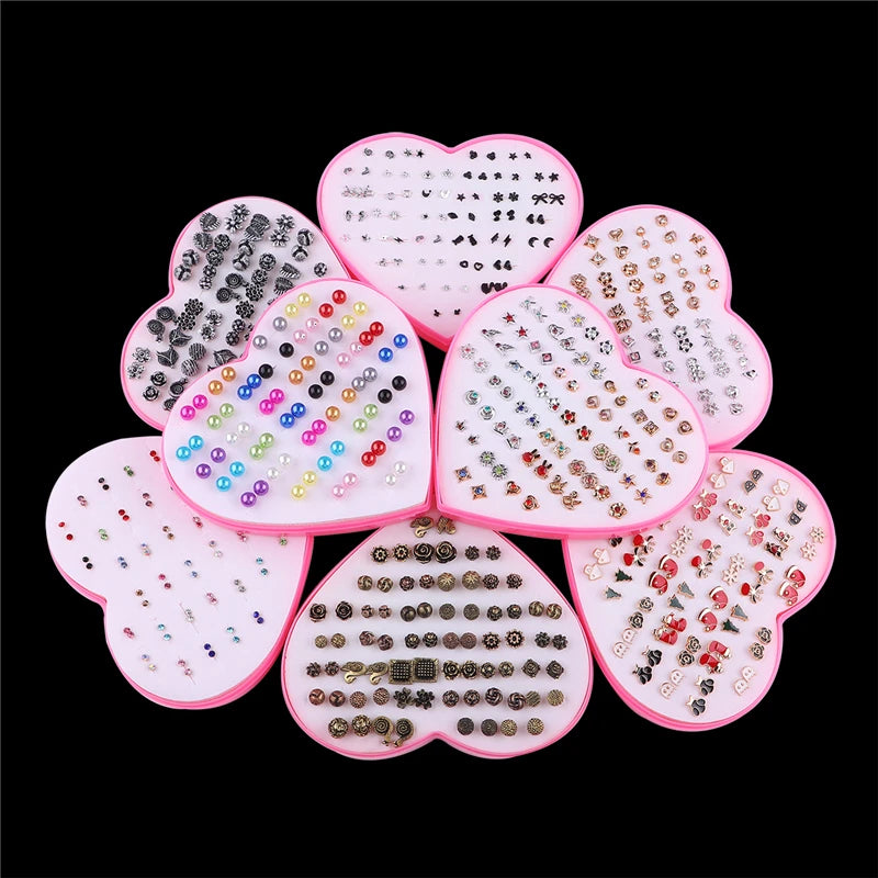 18/36/100Pairs Women Star Moon Small Plastic Stud Earrings Set Girl Children Cartoon Geometric Party Birthday Christmas Jewelry