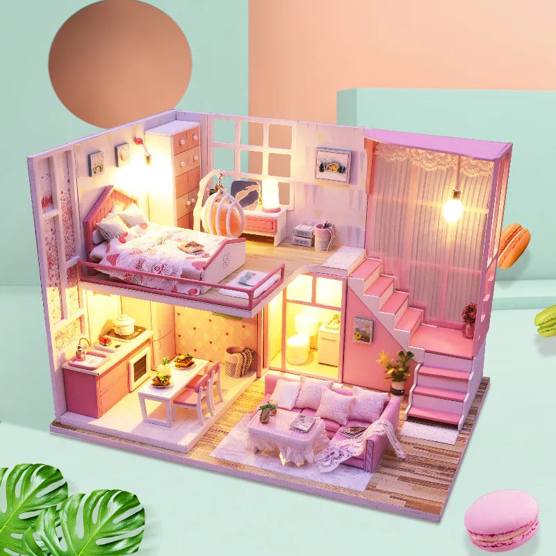 DIY Doll House Wooden Blocks Miniature Warm Romantic Dollhouse Model Building Kit Toys Children Christmas Birthday Kawaii Gifts