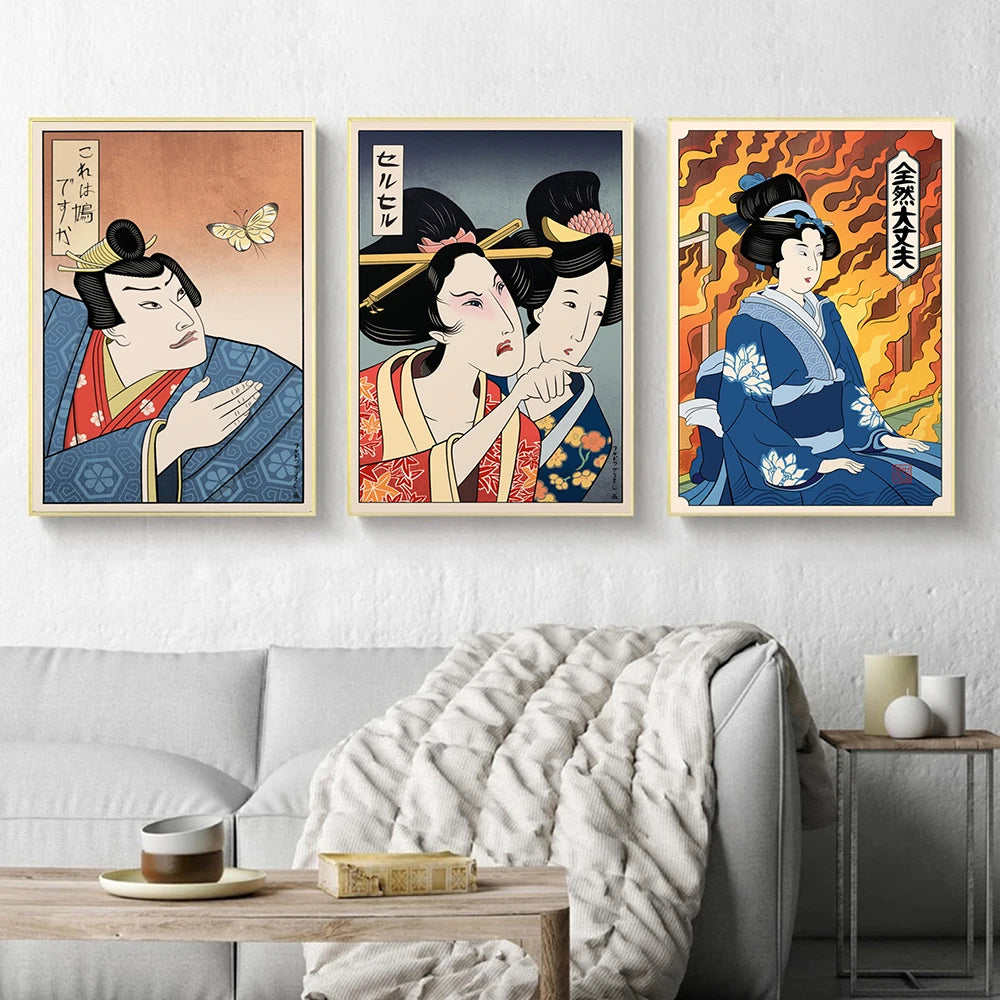 Home Decor Prints Painting Pictures Wall Art Geisha Japanese Samurai Cat Modular Nordic Canvas Poster Modern Bedside Background