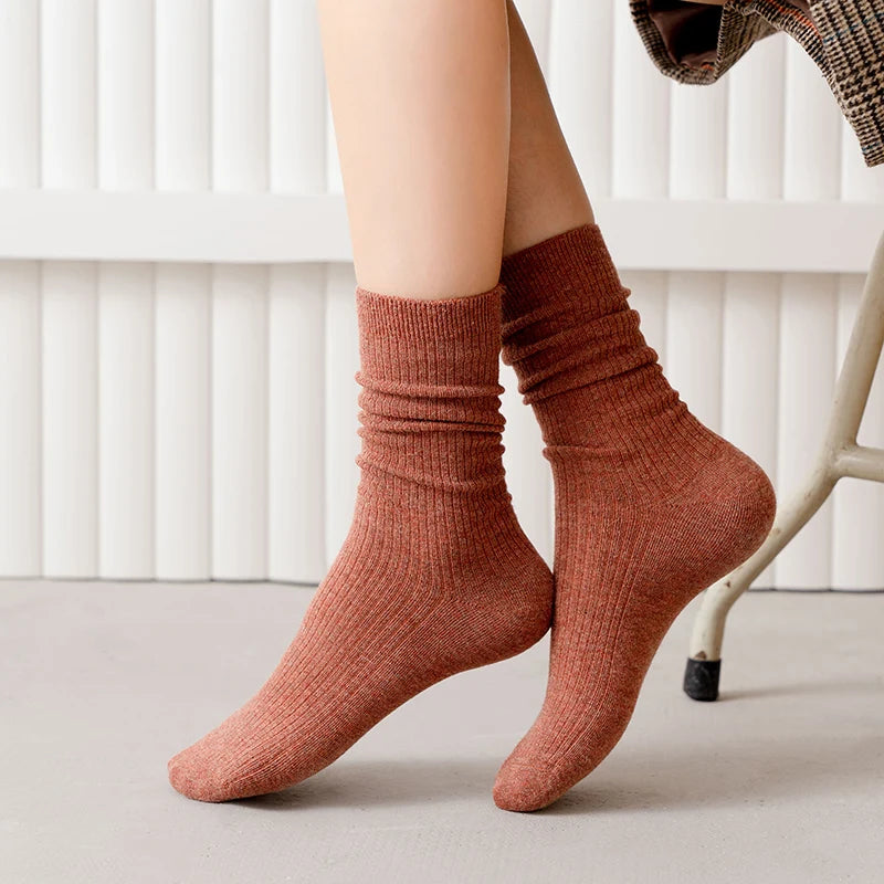 Knitted Socks for Women, 100% Pure Wool, Worsted Woolen, Warm Stockings, Radom Colors, Hot Sale, Winter, 5Pcs Lot