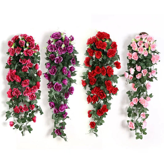 Artificial Flower Rattan Fake Plant Vine Decoration Wall Hanging Roses Flowers for Home Wed Party interior outdoor Decoration