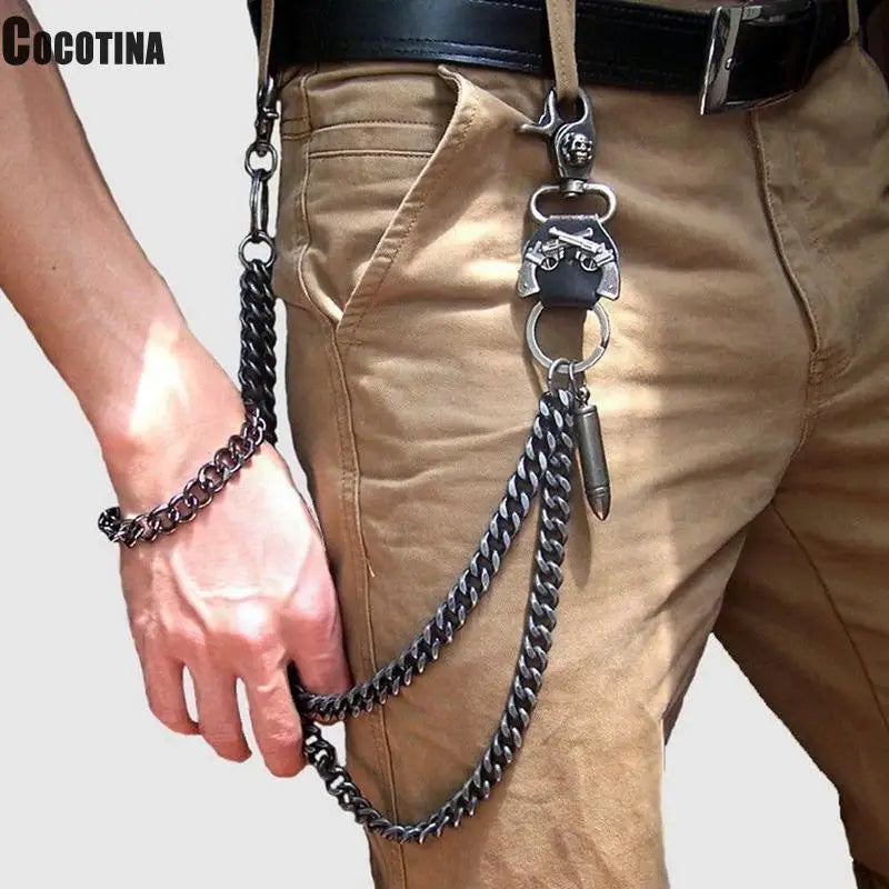 Waist Chain 2 Lines Punk Jean Adjustable Hip-hop Metal Men's Skull Accessories Chain Head Metal Pants Chain Gadgets for Men