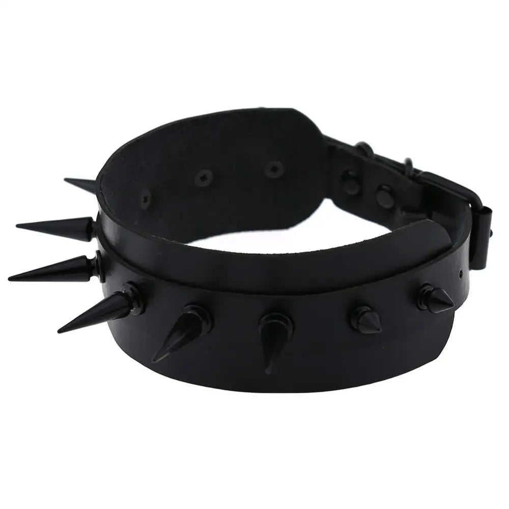 Black leather Choker Collar women Studded Rivet Collar Spiked  Necklace punk Chocker Gothic  Jewelry witch Accessories