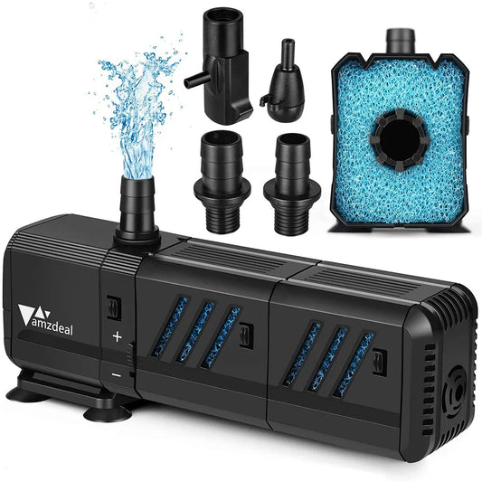 4 In 1 Submersible Aquarium Water Pump Ultra Silent Oxygen Air Pump Wave Maker for Hydroponics Pond Fish Tank Sponge Filter