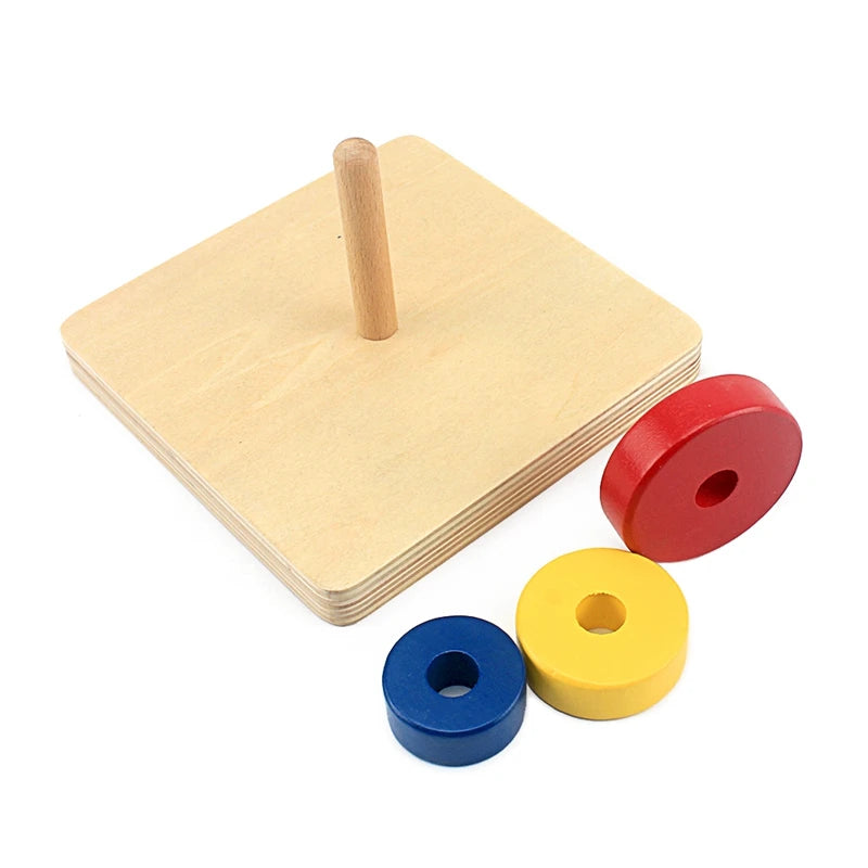 Kids Toy Wooden Montessori Material Sensory Preschool Teaching Learning Discs on Horizontal Dowel Education Wooden Toys Toddlers