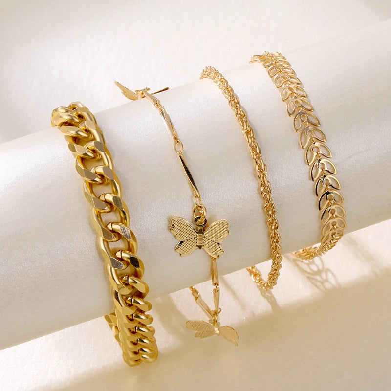 Fashion Butterfly Gold Color Silver Colors Bracelets Set For Women DIY Gold Color Chain Charm Bracelet Bohemian Jewelry