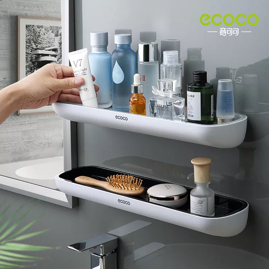 ECOCO Bathroom Shelf Storage Rack Holder Wall Mounted Shampoo Spices Shower Organizer Bathroom Accessories with Towel Bar