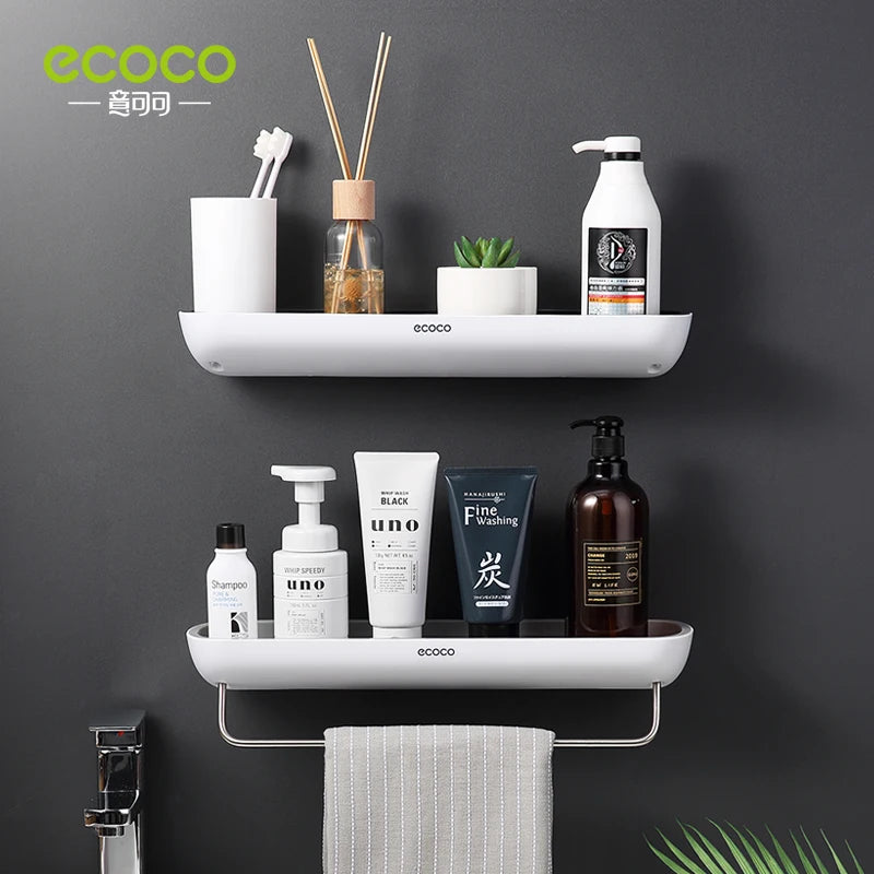 ECOCO Bathroom Shelf Storage Rack Holder Wall Mounted Shampoo Spices Shower Organizer Bathroom Accessories with Towel Bar