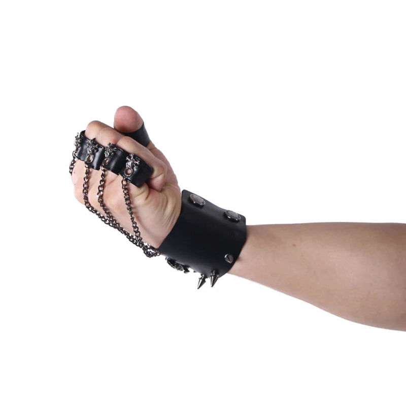 PUNK RAVE Rock Style Man Skull Spike Glove Gothic Men Bracelet  Steampunk PU Leather  Cuff-One  Right