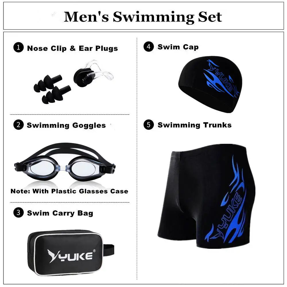 Men's Swimming Set Swim Trunks Glasses Cap Carry Bag Plus Size Swimwear Men Swimsuit Bathing Suit Beach Boxer Shorts 2021 Newest