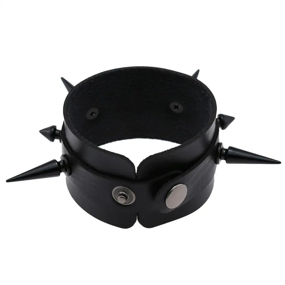 Punk Bracelet for Men Women Goth Black Leather Wristband with Metal Studded Spike Rivets Cuff Bangle Gothic  Jewelry