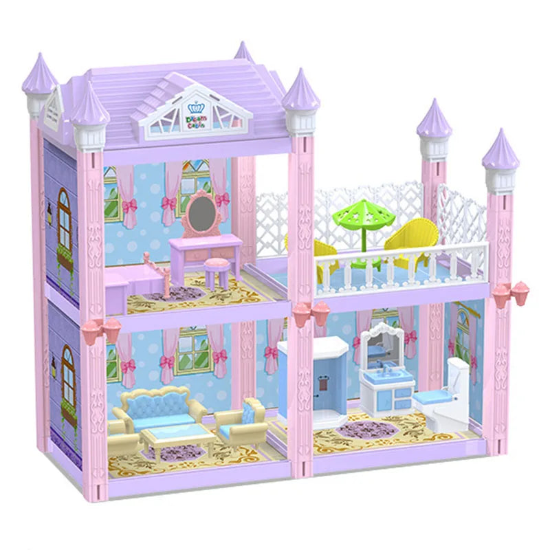 Kids DIY Family Doll House Accessories Toy With Miniature Furniture Garage Assemble Casa Doll House Toys For Girls Birthday Gift