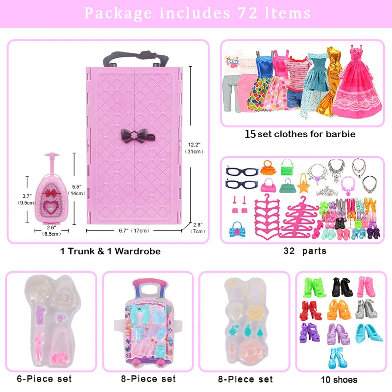 Barbies Clothes Accessories Dollhouse 1/6 For 30Cm Barbies Furniture Wardrobe Mixing Of Multiple Accessories Bed Barbie Doll Toy