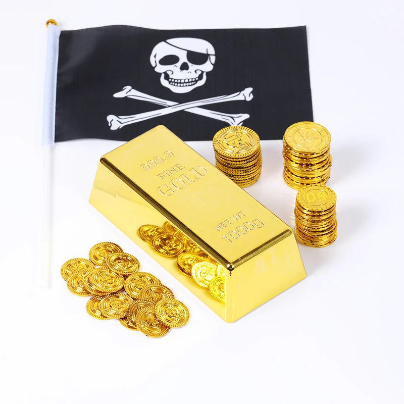 100pcs Plastic Gold Treasure Coins Pirate Gold Coins Props Toys Halloween Decoration Kids Birthday Party Props Accessories