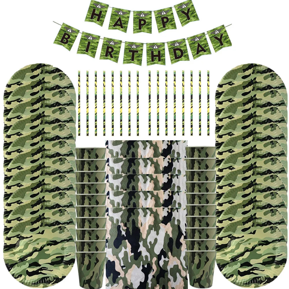 Camouflage Theme Party Army Green Decorations Tableware Paper Cup Plate Napkins Banners Baby Shower Kids Birthday Party Supplies