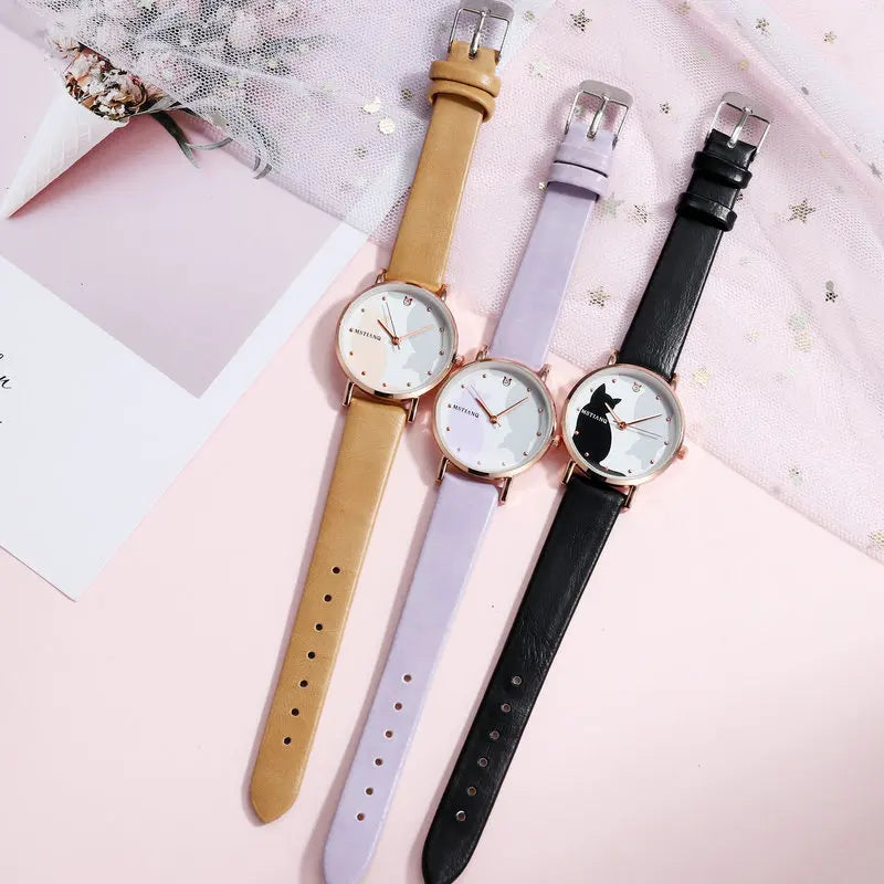 Kids Watches Cat Pattern Quartz Children Wristwatch Girls Watch Leather Cute Bracelet Set Fashion Sales Clock New relogio montre