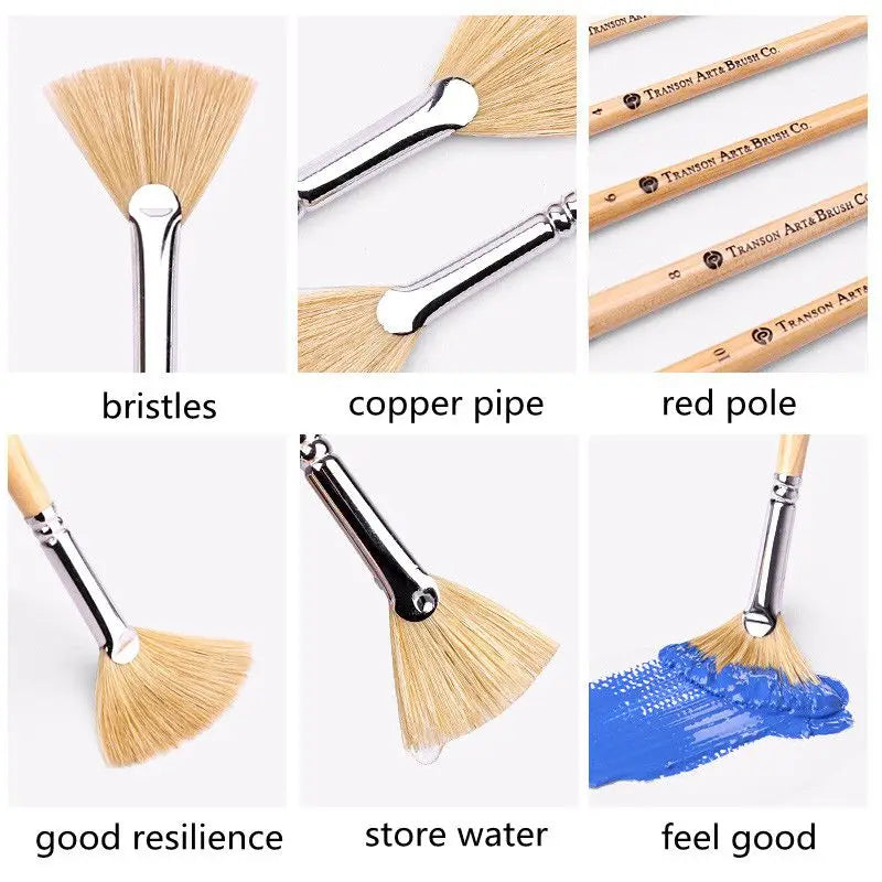 Bristle Fan Paint Brushes Pen Long Handle Professional Artist Oil Acrylic Gouache Painting Brush Set For Painting Art Supplies