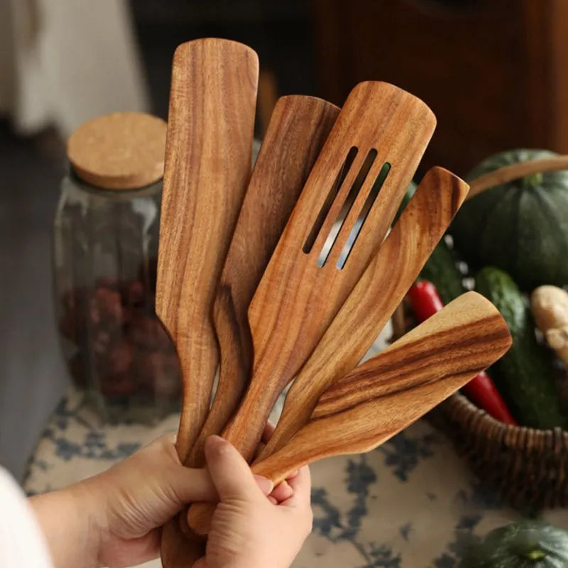 Acacia Wooden Spatula For Cooking Slotted Spurtle Kitchen Utensil Sets Non-Stick Long Shank Matter Mixture Shovel Dinnerware