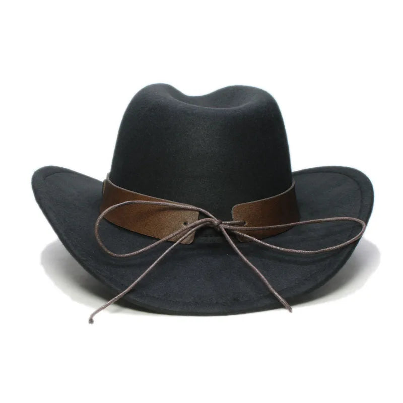 Bull Ox Head Leather Band Vintage Women Men /Kid Child Wool Wide Brim Cowboy Western Hat Cowgirl Bowler Cap  (61cm/57cm/54cm)