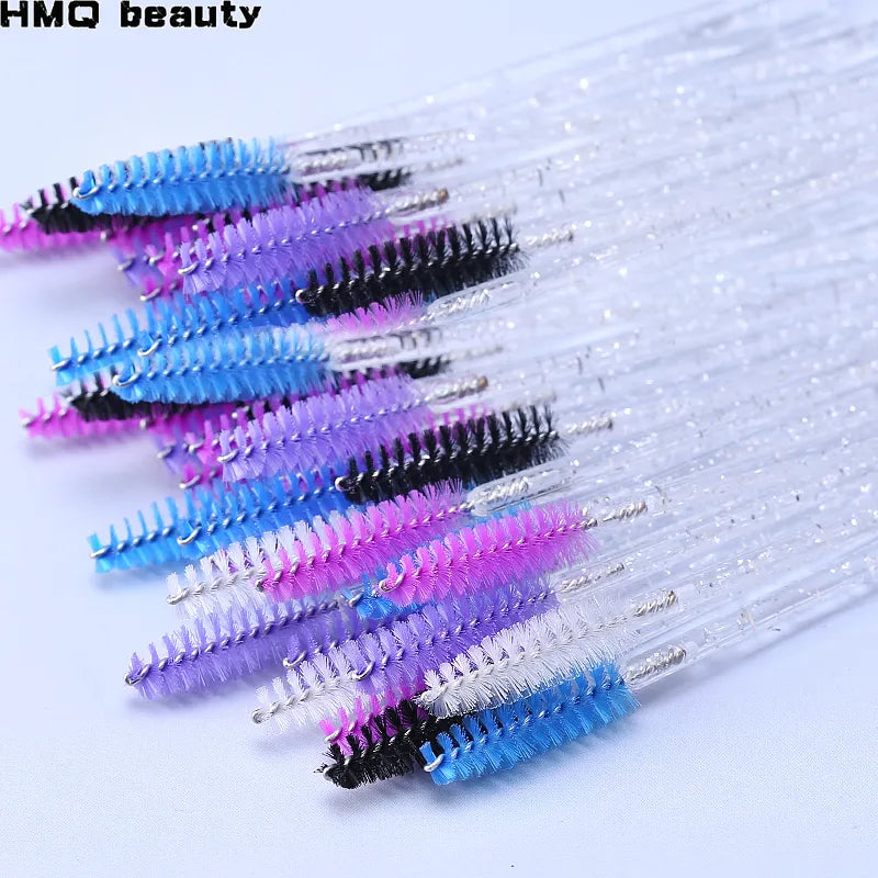 50Pcs Makeup brushes Disposable Crystal Eyebrow brush Diamond Handle Mascara Wand Applicator Eye Lashes Eyelash Extension Tool