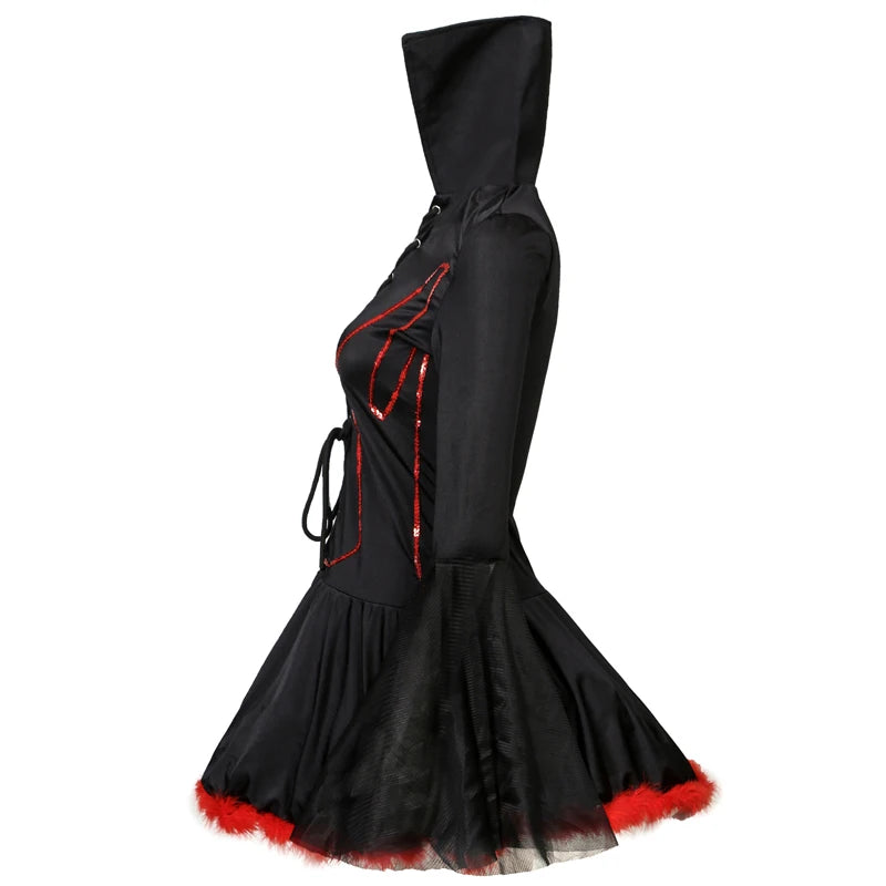 Carnival Halloween Lady Red Black Tutu Demonic Costume Devil Roleplay Spooktacular Cosplay Fancy Party Dress