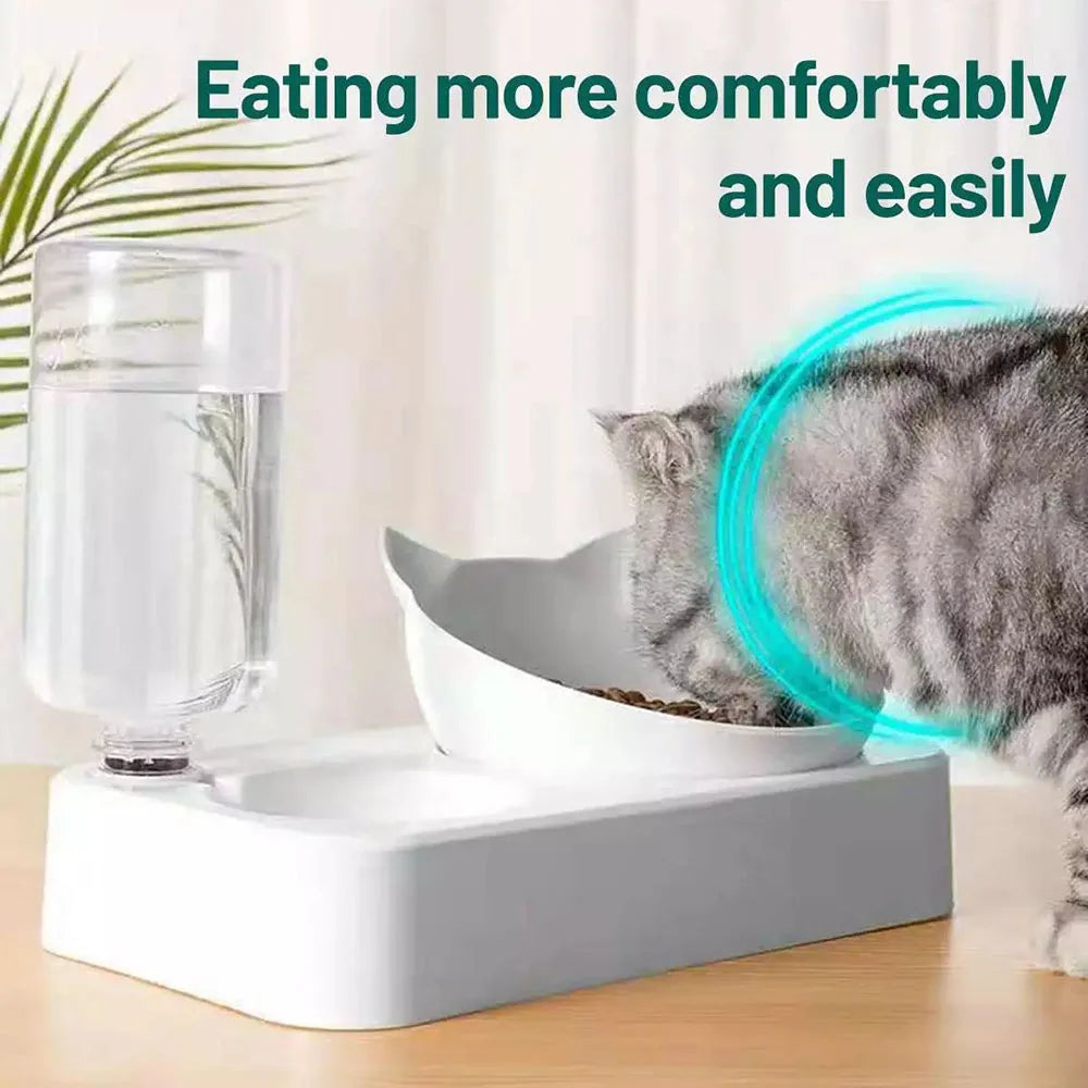 Plastic Cat Gravity Water and Food Bowls Elevated Cat Bowls Raised Food Bowl for Small Dogs Cats Tilted Double Bowls Pets Feeder